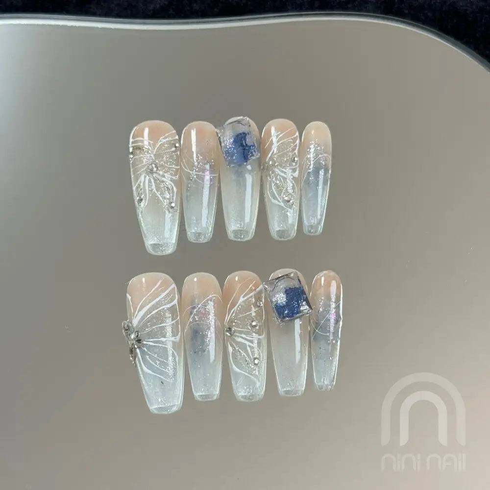 Blue Pearl Butterfly Press On Nails