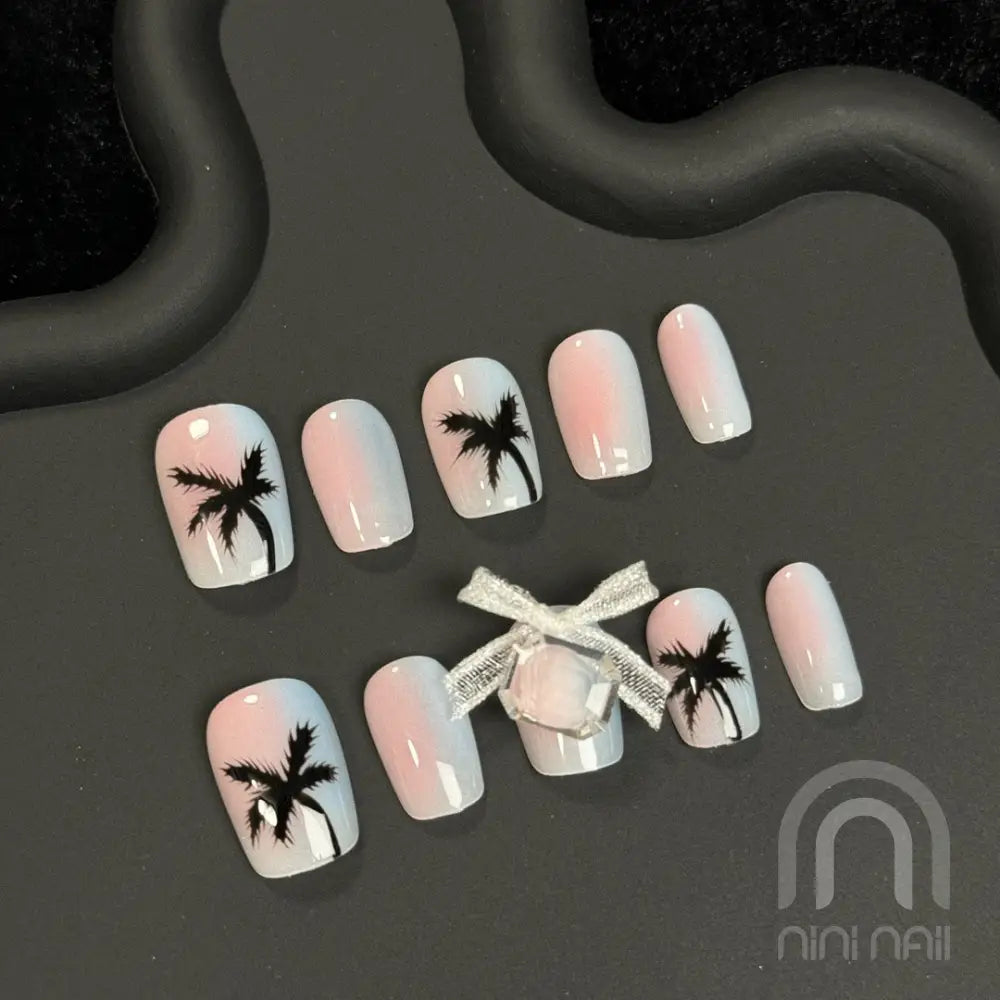 Cat Eye Coconut Tree Press On Nails