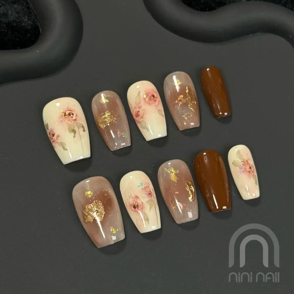 Mocha Petal Peony Press On Nails