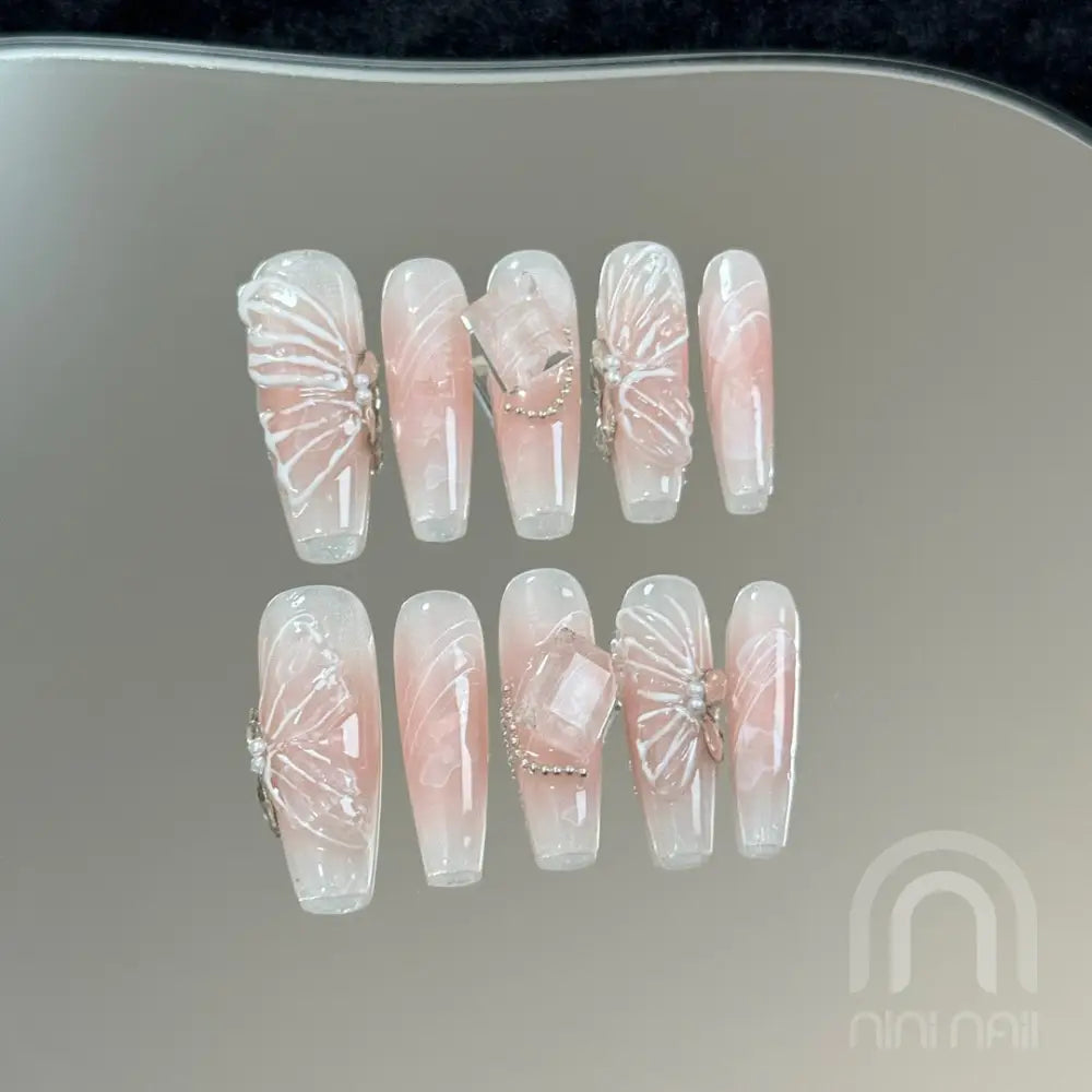 Pinkish Butterfly Press On Nails